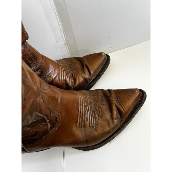 Nocona Cowboy Boots Size 7 EE Tan Eel Leather Rodeo Texas Embroidered Pull Tab main image 8